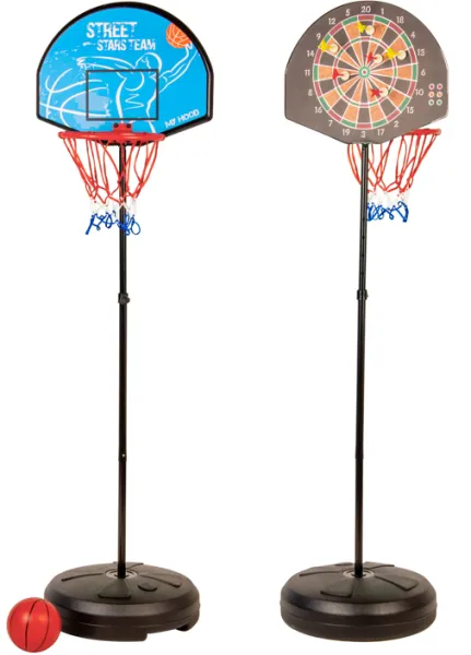 My Hood - Basketballkurv og dartskive i ett stativ - Med plastball, piler og pumpe