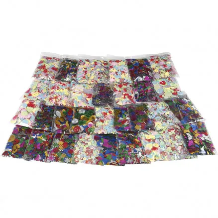 Multi paljettmiks, ass. farger, str. 7-30 mm, 25 g/ 32 pk.