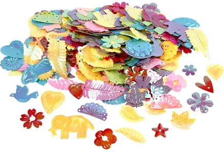 Paljetter, perlemorsfarger, str. 15-45 mm, 400 g/ 1 pk.